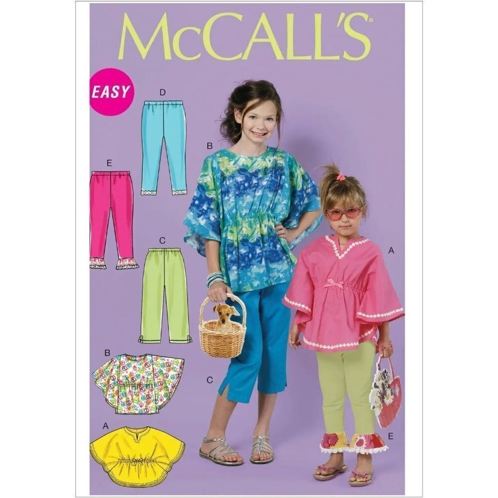 McCalls Sewing Pattern 6499 Tops Pants Leggings Girls Size 7-14